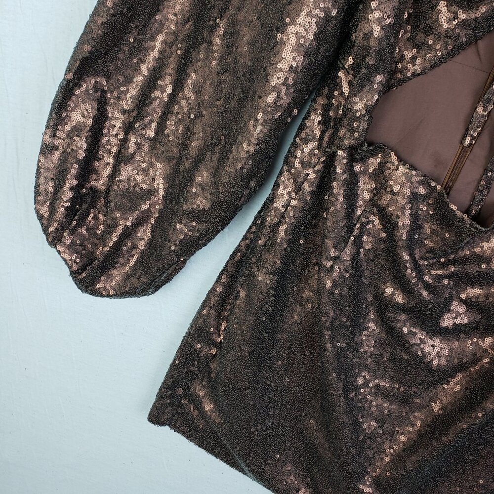 Showpo Australia Kat Long Sleeve Bodycon Mini Dress in Chocolate Sequin size 8 - Picture 15 of 16